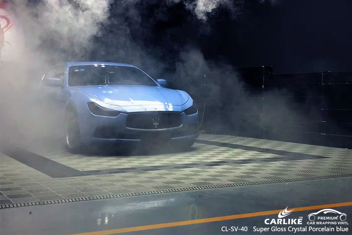 CL-SV-40 super gloss crystal porcelain blue car vinyl wrapping for MASERATI Chicago