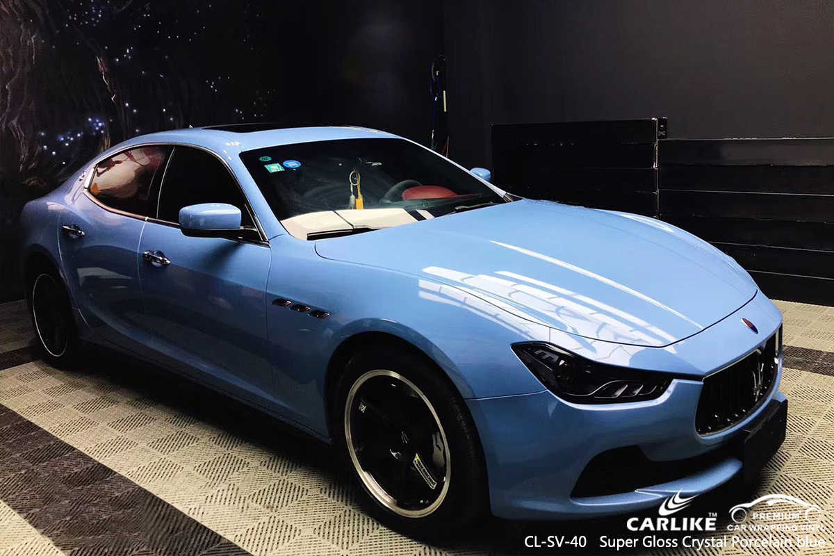 CL-SV-40 super gloss crystal porcelain blue car vinyl wrapping for MASERATI Chicago
