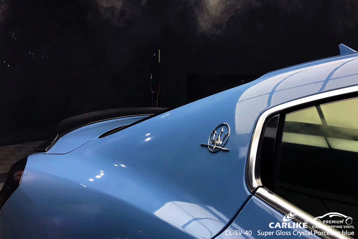 CL-SV-40 super gloss crystal porcelain blue car vinyl wrapping for MASERATI Chicago