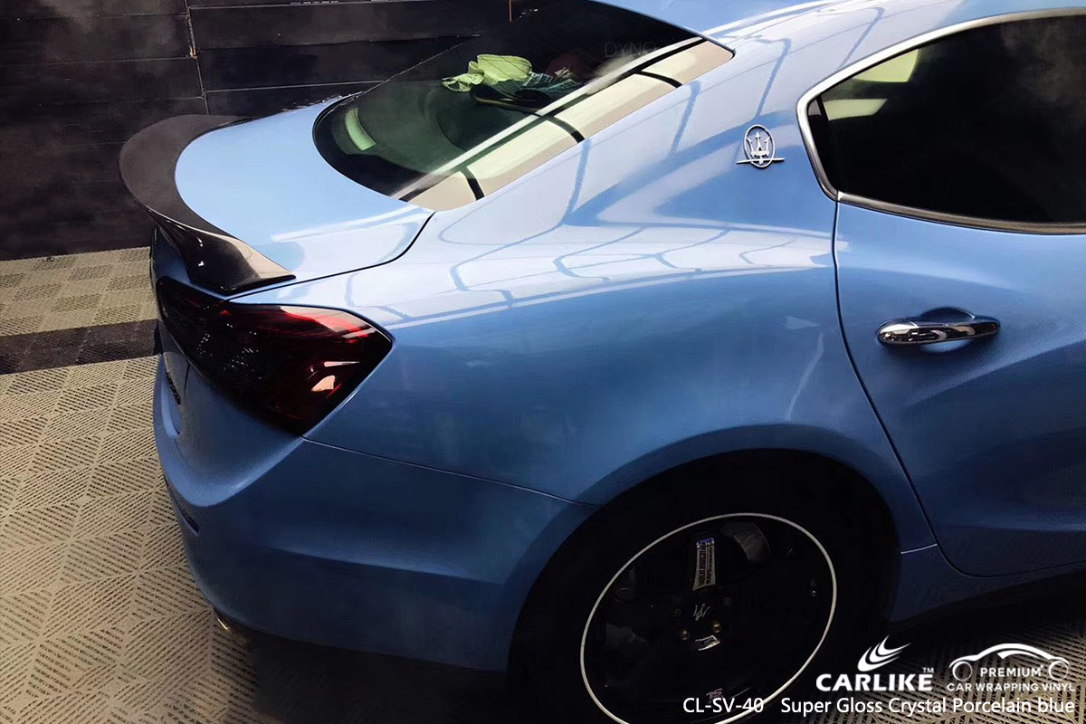 CL-SV-40 super gloss crystal porcelain blue car vinyl wrapping for MASERATI Chicago