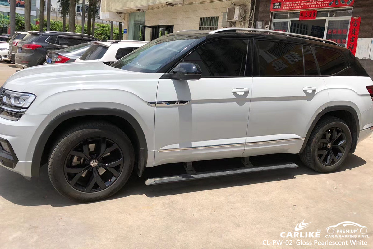 CL-PW-02 gloss pearlescent white car wrapping foil for VOLKSWAGEN Khanty Mansi Russia