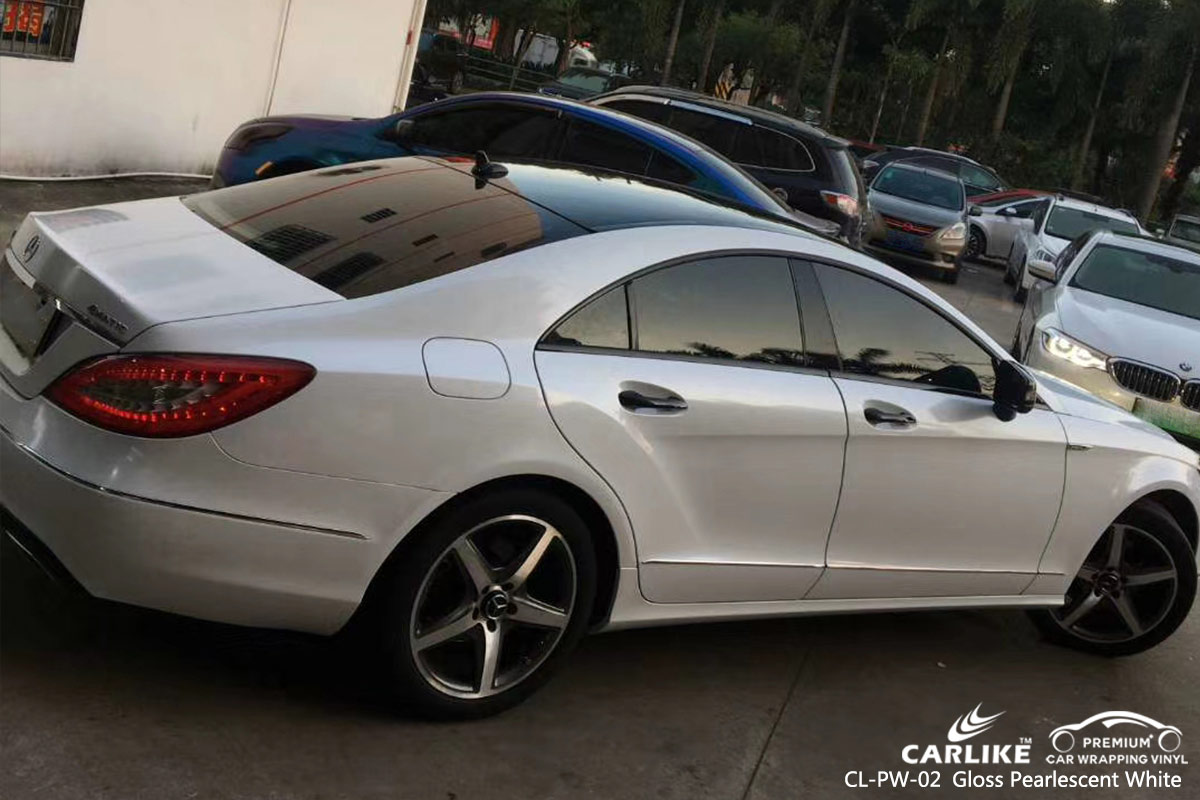 CL-PW-02 gloss pearlescent white car wrapping foil for VOLKSWAGEN Khanty Mansi Russia