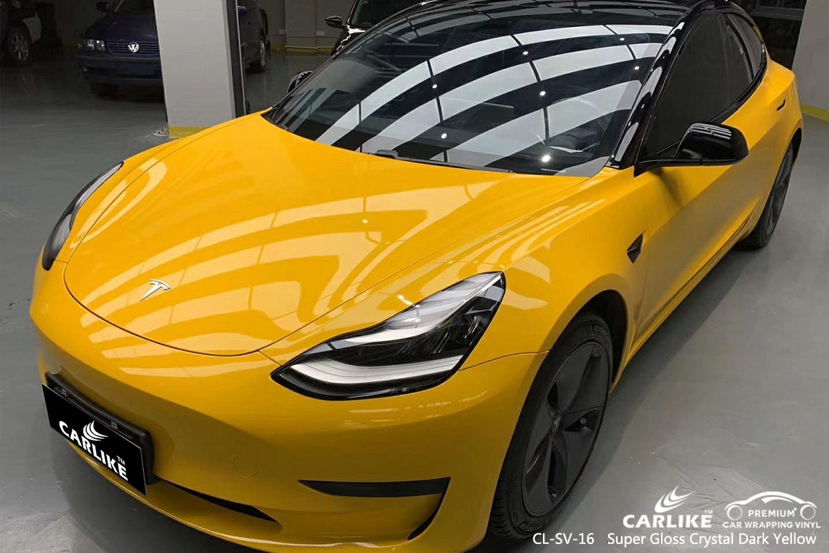 CL-SV-16 super gloss crystal dark yellow body wrap car supplier for TESLA Federal Capital Territory Nigeria
