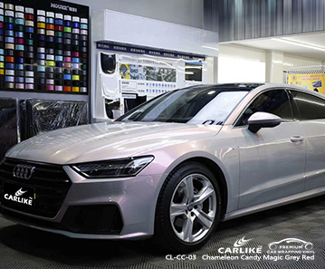 CL-CC-03 الحرباء الحلوى السحرية رمادي أحمر التفاف السيارة الفينيل لأودي كابوياو الفلبين