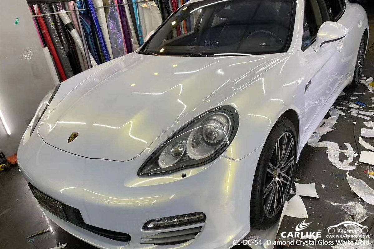 CL-DC-54 diamond crystal gloss white gold car wrap film for PORSCHE General Trias Philippines