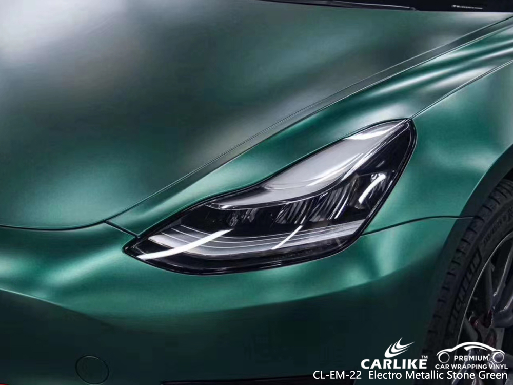 CL-EM-22 electro metallic stone green car wrap gloss for TESLA Ile-de-France France
