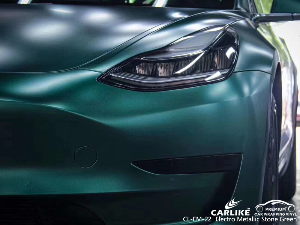 CL-EM-22 electro metallic stone green car wrap gloss for TESLA Ile-de-France France