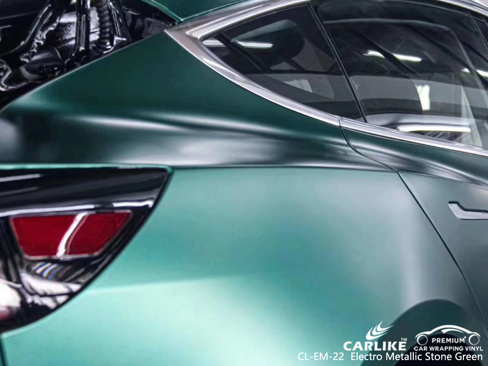 CL-EM-22 electro metallic stone green car wrap gloss for TESLA Ile-de-France France