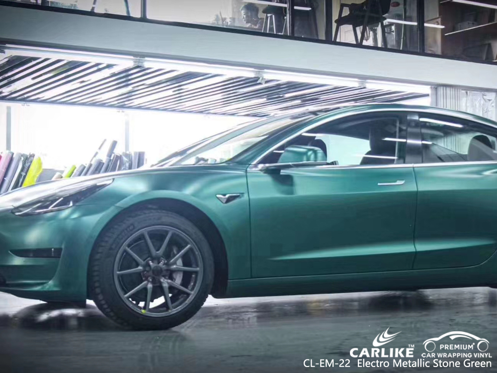 CL-EM-22 electro metallic stone green car wrap gloss for TESLA Ile-de-France France