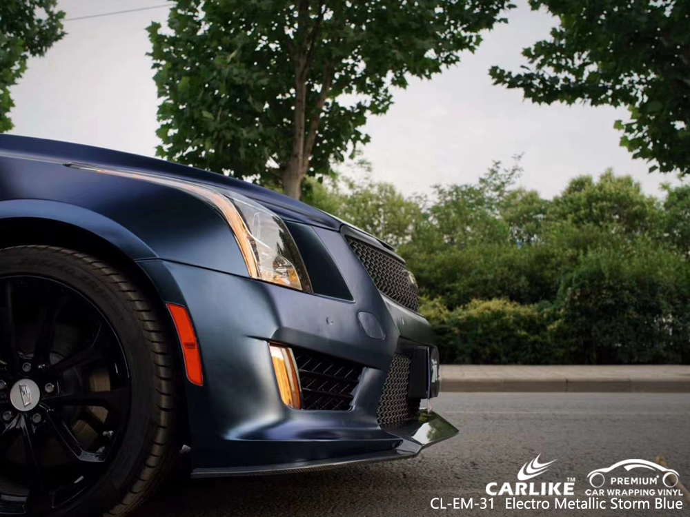 CL-EM-31 electro metallic storm blue high gloss vinyl wrap for CADILLAC Nouvelle-Aquitaine France