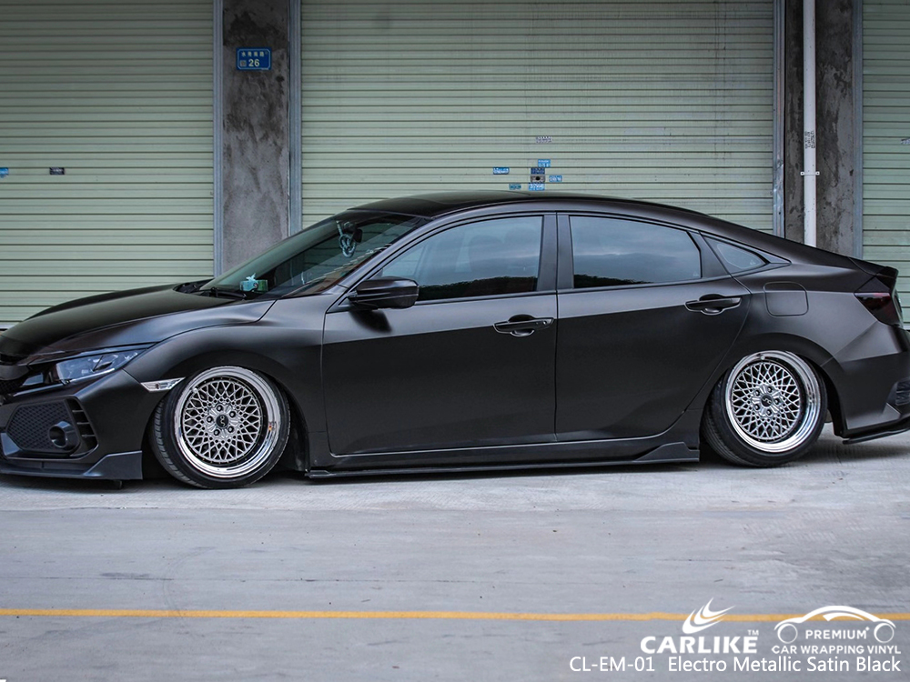 CL-EM-01 electro metallic satin black car wrapping for HONDA Bourgogne-Franche-Comte France
