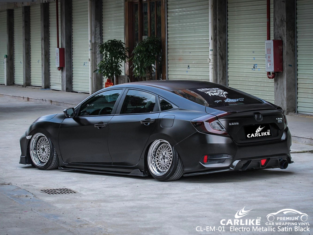 CL-EM-01 electro metallic satin black car wrapping for HONDA Bourgogne-Franche-Comte France