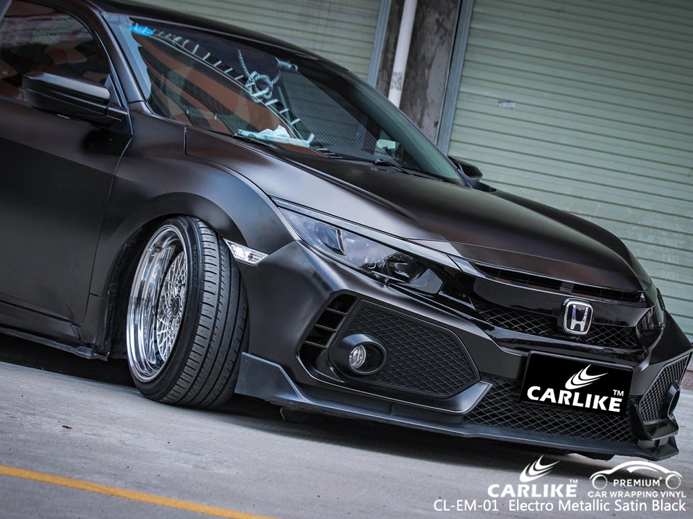 CL-EM-01 electro metallic satin black car wrapping for HONDA Bourgogne-Franche-Comte France