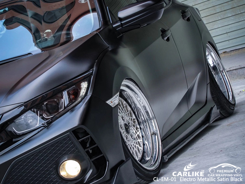 CL-EM-01 electro metallic satin black car wrapping for HONDA Bourgogne-Franche-Comte France