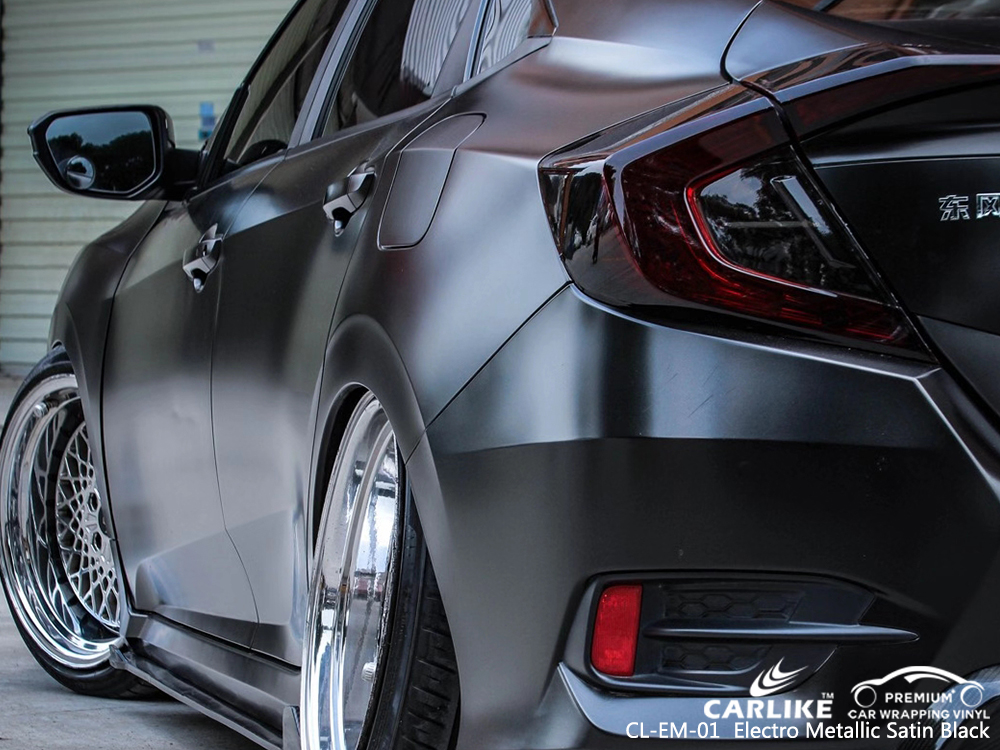 CL-EM-01 electro metallic satin black car wrapping for HONDA Bourgogne-Franche-Comte France