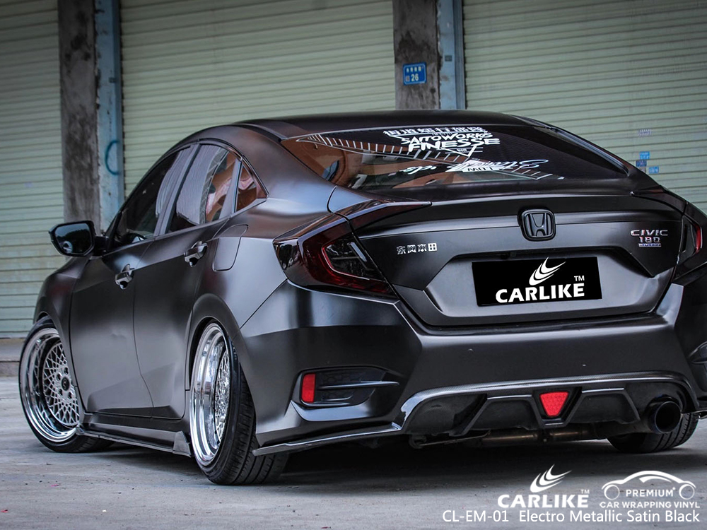 CL-EM-01 electro metallic satin black car wrapping for HONDA Bourgogne-Franche-Comte France