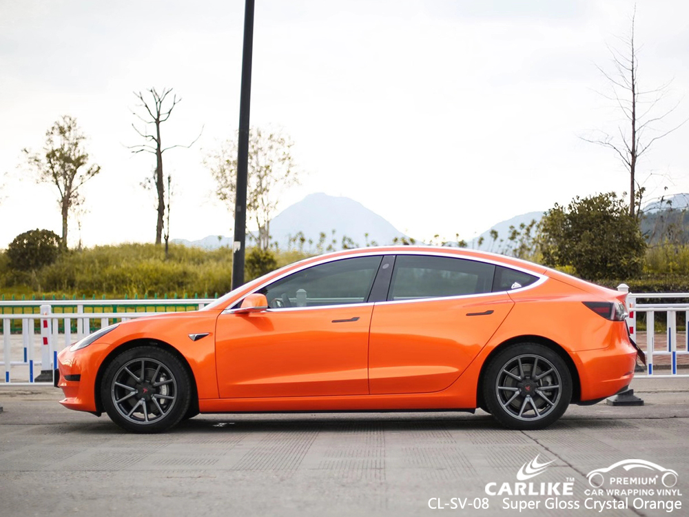 CL-SV-08 super gloss crystal orange vinyl wrap my car for TESLA Mecklenburg-Vorpommern Germany