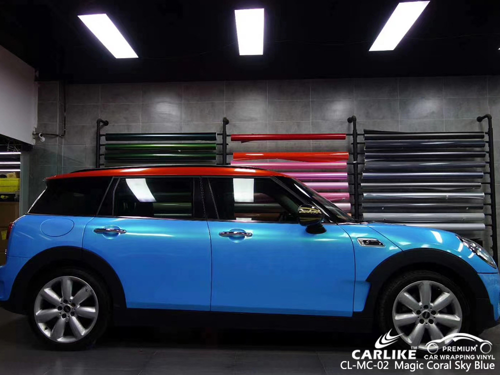 CL-MC-02 magic coral sky blue vinyl films for MINI Gelderland Netherlands