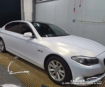 CL-MW-01 gloss magic white to gold vinyl wrap for BMW