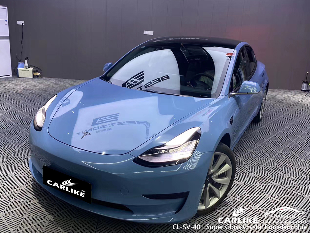 CL-SV-40 super gloss crystal porcelain blue vinyl wrapping for TESLA Maryland United States