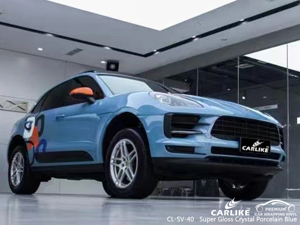 CL-SV-40 super gloss crystal porcelain blue motorcycle wrap vinyl for PORSCHE North Holland Netherlands