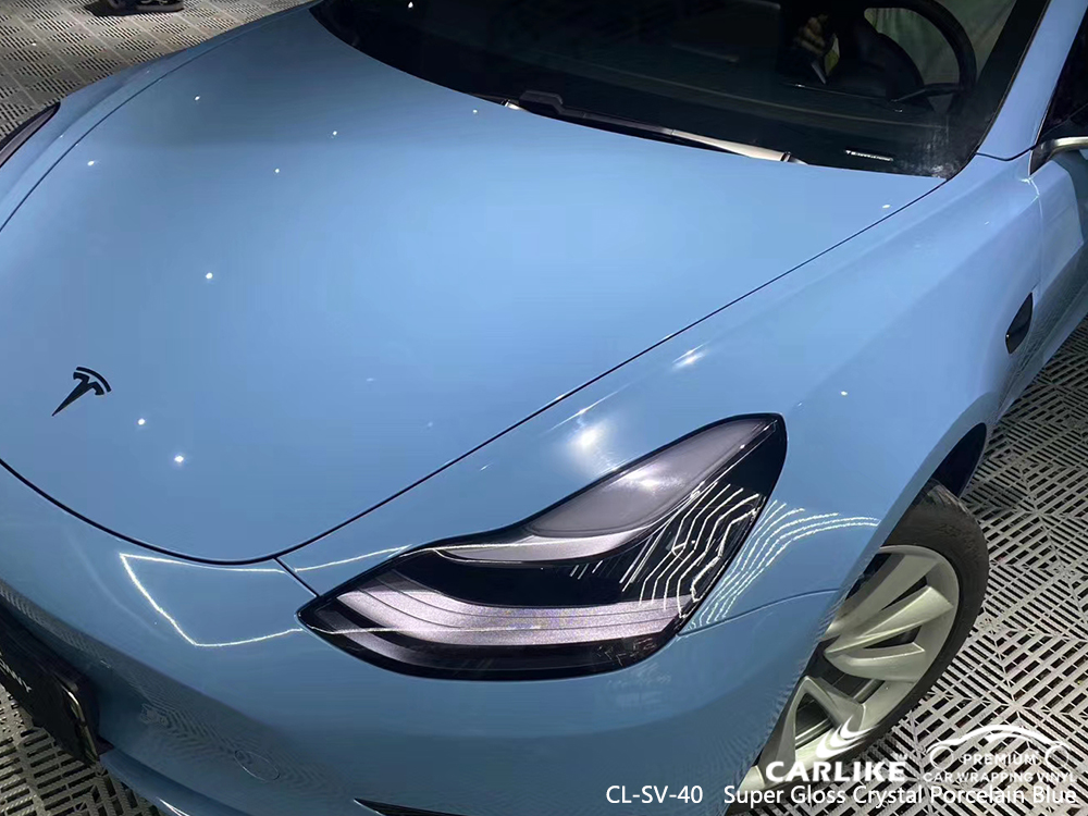 CL-SV-40 super gloss crystal porcelain blue vinyl wrapping for TESLA Maryland United States