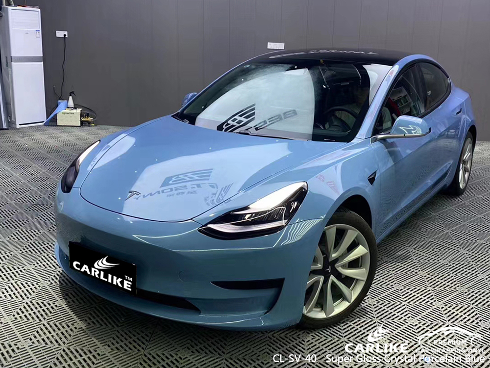 CL-SV-40 super gloss crystal porcelain blue vinyl wrapping for TESLA Maryland United States