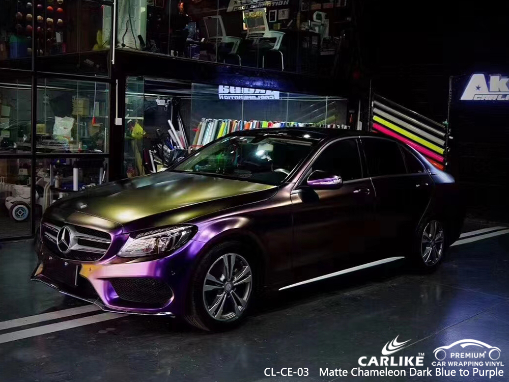 CL-CE-03 matte chameleon dark blue to purple autobike vinyl wrap for MERCEDES-BENZ Chicago United States