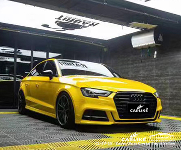 CL-SV-15 super gloss crystal bright yellow car vinyl wrap for AUDI