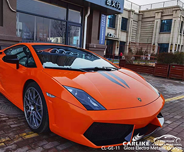 CL-GE-11 LAMBORGHINI için parlak elektro metalik turuncu çok parlak vinil kaplama