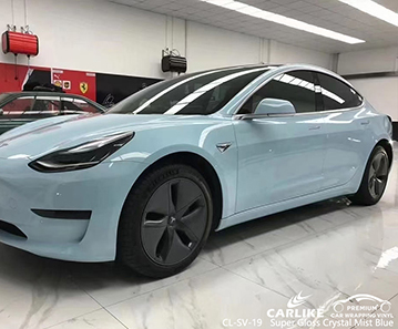 CL-SV-19 TESLA için süper parlak kristal sis mavisi vinil malzeme tedarikçileri