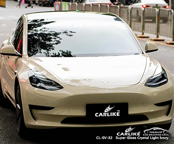 CL-SV-32 TESLA için süper parlak kristal hafif fildişi vinil kaplama