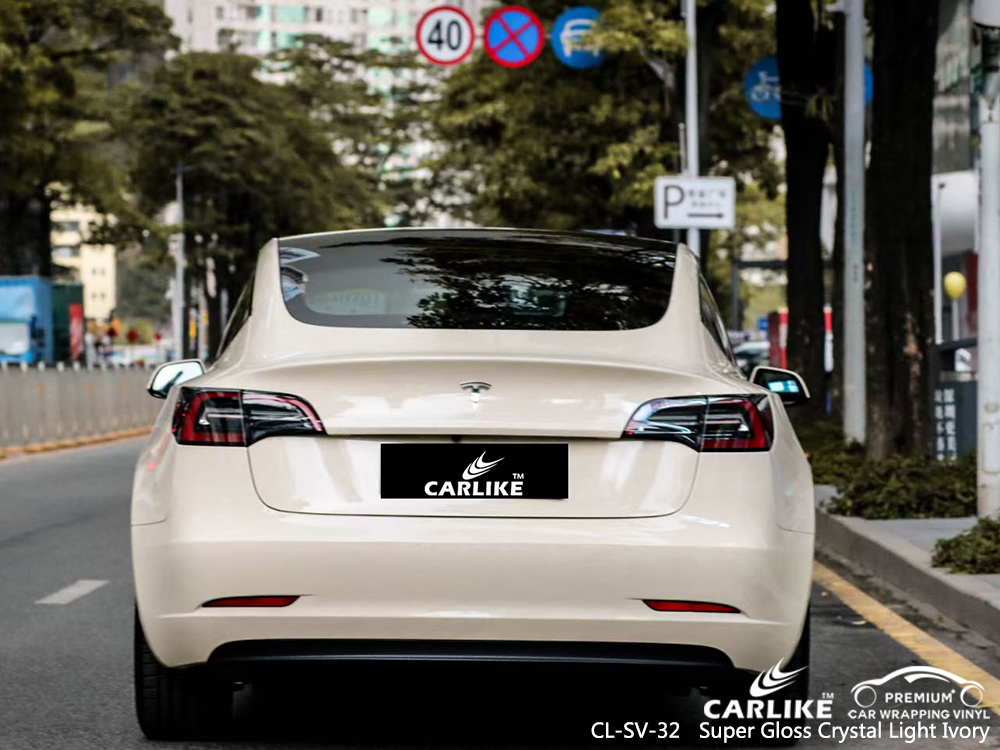 CL-SV-32 super gloss crystal light ivory vinyl wrap for TESLA General Santos Philippines