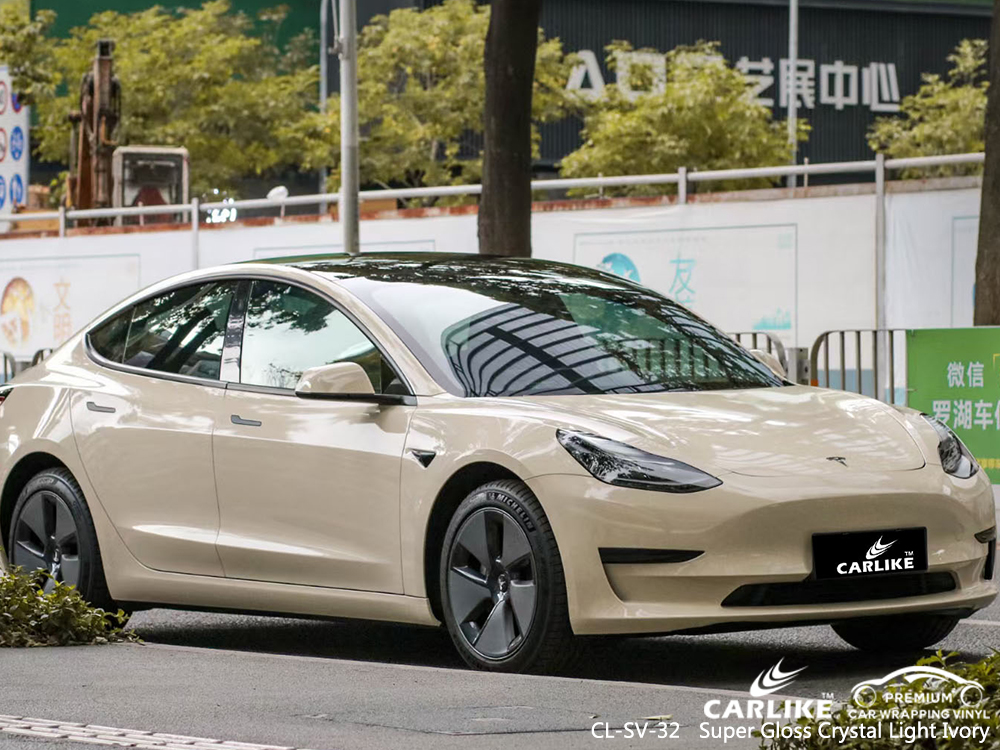 CL-SV-32 super gloss crystal light ivory vinyl wrap for TESLA General Santos Philippines