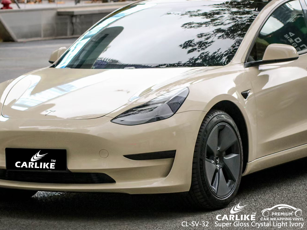 CL-SV-32 super gloss crystal light ivory vinyl wrap for TESLA General Santos Philippines