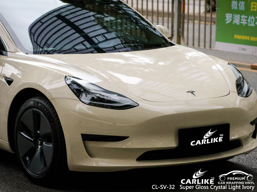 CL-SV-32 super gloss crystal light ivory vinyl wrap for TESLA General Santos Philippines