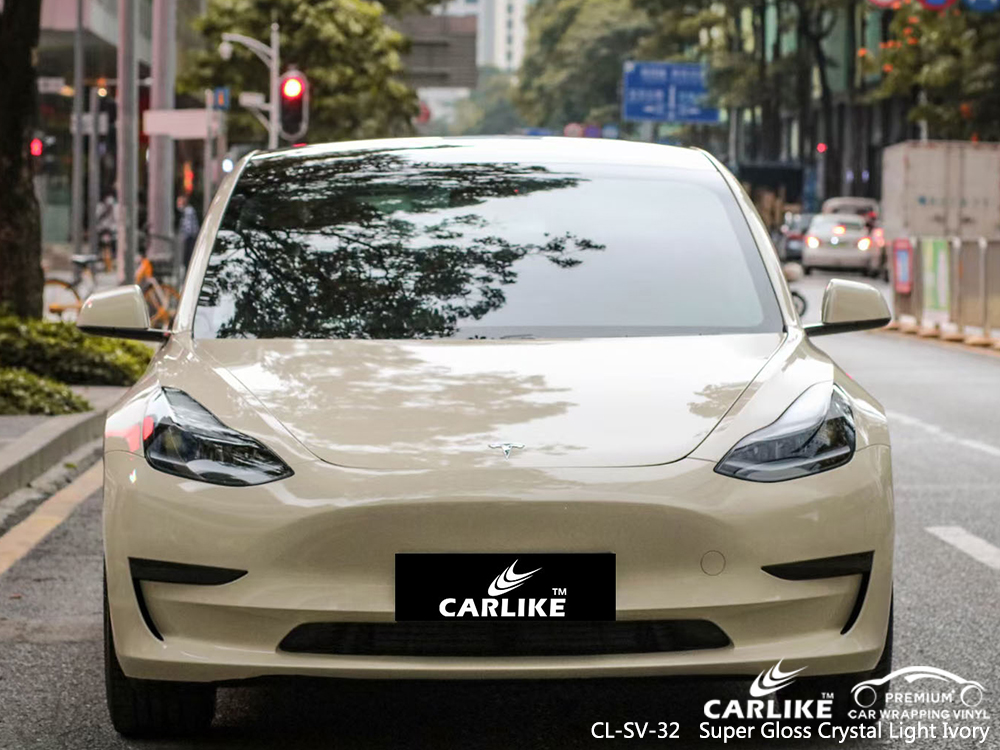 CL-SV-32 super gloss crystal light ivory vinyl wrap for TESLA General Santos Philippines