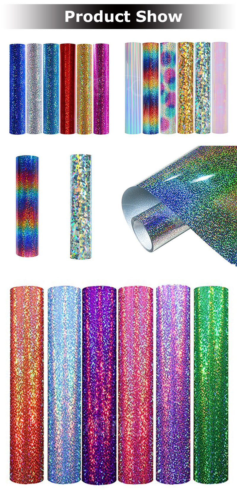 Heat Transfer Vinyl PU PVC Glitter Metallic Flock Hologram HTV For T-shirt