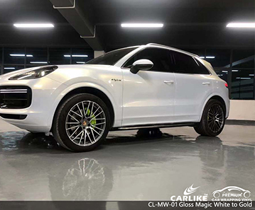 Envoltura de vinilo para coche de color blanco a dorado mágico brillante CL-MW-01 para PORSCHE