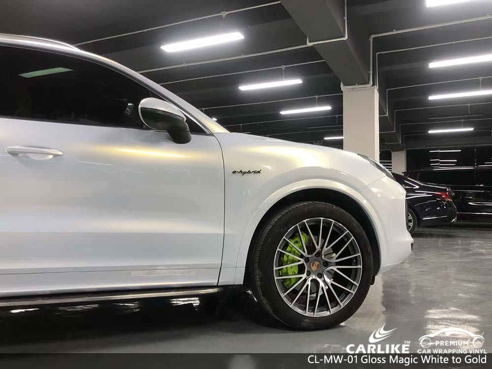 CL-MW-01 gloss magic white to gold car vinyl wrap for PORSCHE Tarlac Philippines