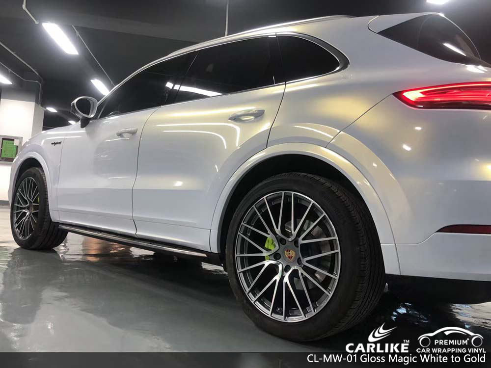 CL-MW-01 gloss magic white to gold car vinyl wrap for PORSCHE Tarlac Philippines
