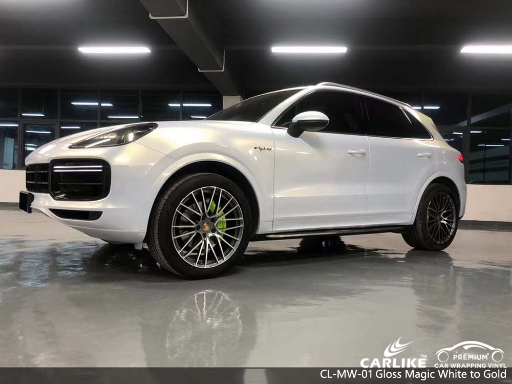 CL-MW-01 gloss magic white to gold car vinyl wrap for PORSCHE Tarlac Philippines