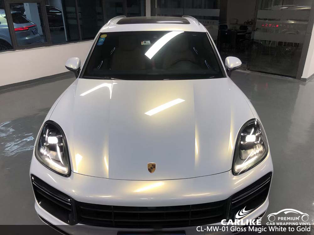CL-MW-01 gloss magic white to gold car vinyl wrap for PORSCHE Tarlac Philippines