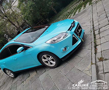 CL-SG-09 FORD için süper parlak açık mavi araba gövde kaplama vinil
