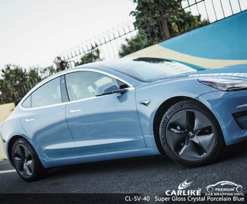 CL-SV-40 TESLA için süper parlak kristal porselen mavi araba kaporta kaplaması