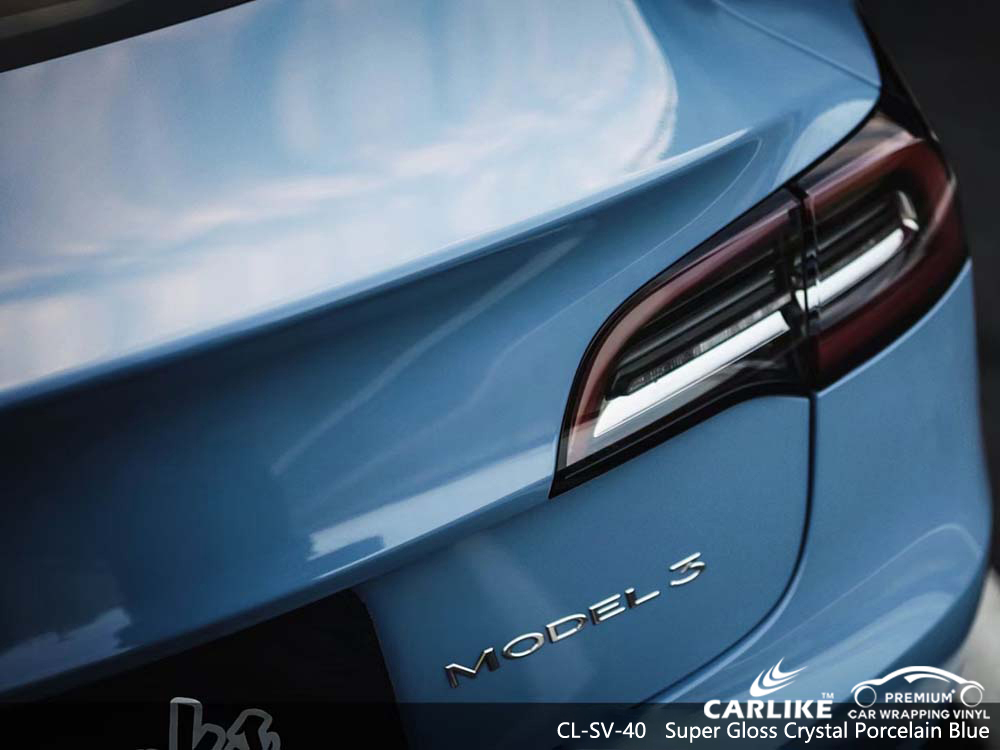 CL-SV-40 super gloss crystal porcelain blue air bubble free car body wrapping for TESLA Calauan Philippines