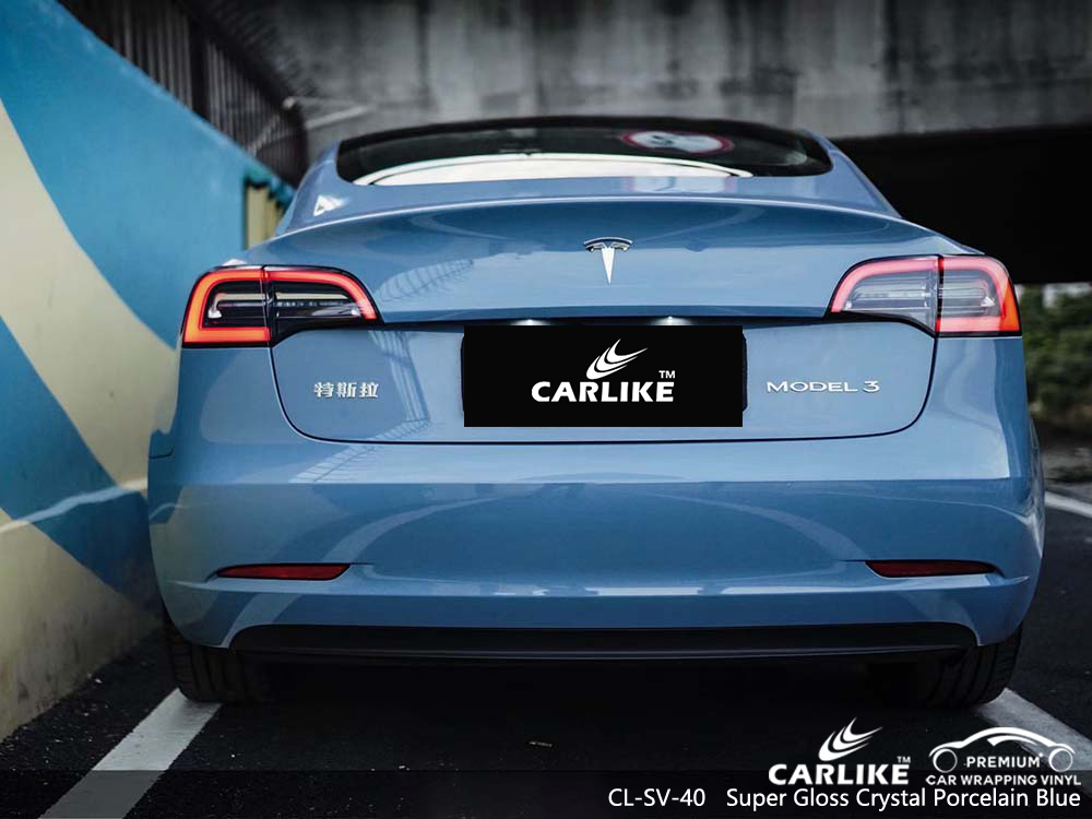 CL-SV-40 super gloss crystal porcelain blue air bubble free car body wrapping for TESLA Calauan Philippines