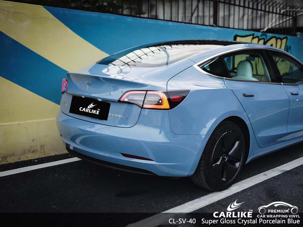 CL-SV-40 super gloss crystal porcelain blue air bubble free car body wrapping for TESLA Calauan Philippines
