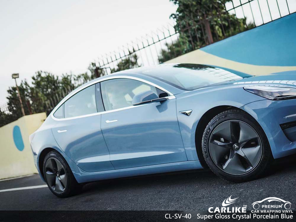 CL-SV-40 super gloss crystal porcelain blue air bubble free car body wrapping for TESLA Calauan Philippines