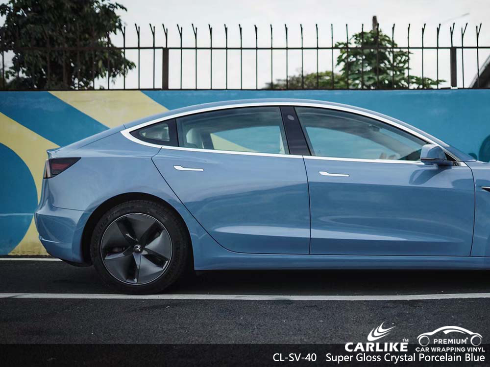 CL-SV-40 super gloss crystal porcelain blue air bubble free car body wrapping for TESLA Calauan Philippines